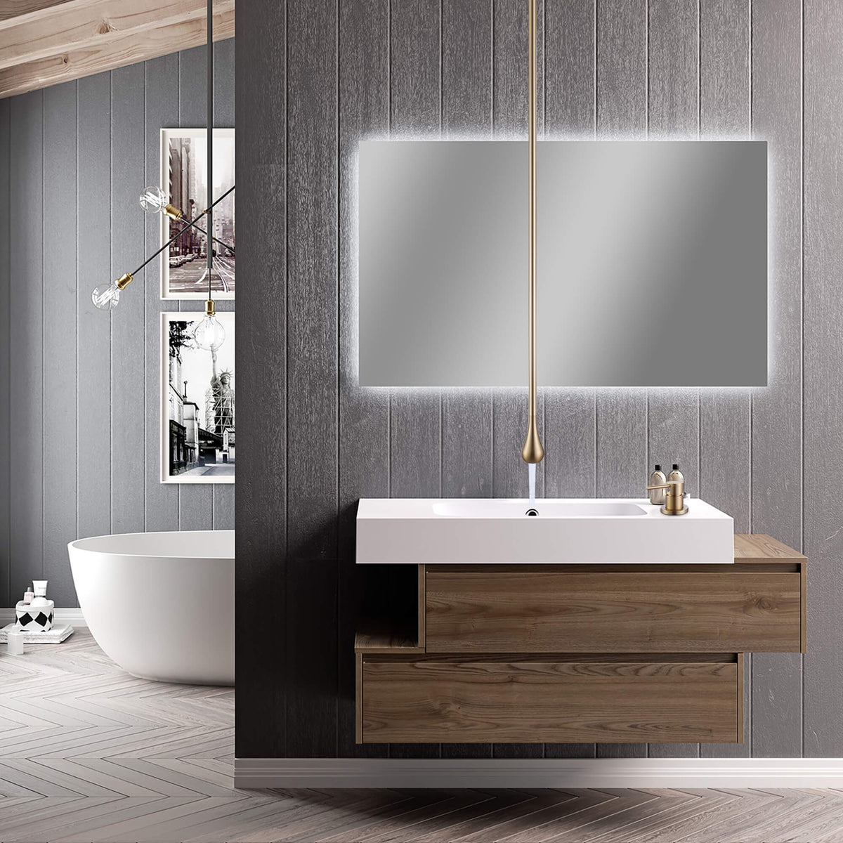 Ceiling-Mounted Basin Faucet with Floating Drop-Shape Spout and Deck Control Valve