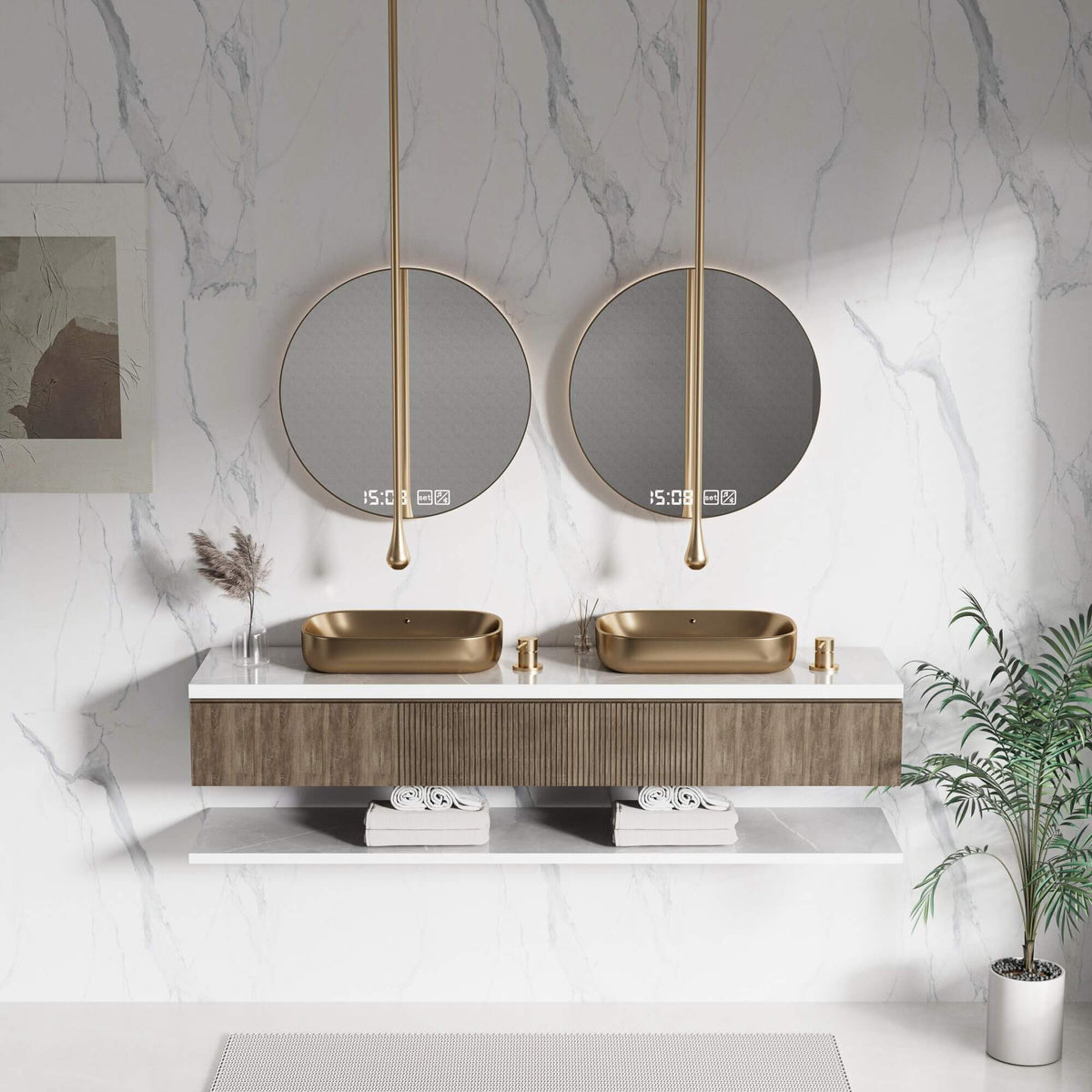 Ceiling-Mounted Basin Faucet with Floating Drop-Shape Spout and Deck Control Valve