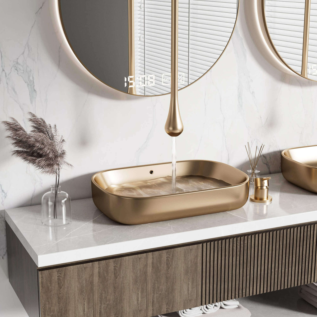 Ceiling-Mounted Basin Faucet with Floating Drop-Shape Spout and Deck Control Valve