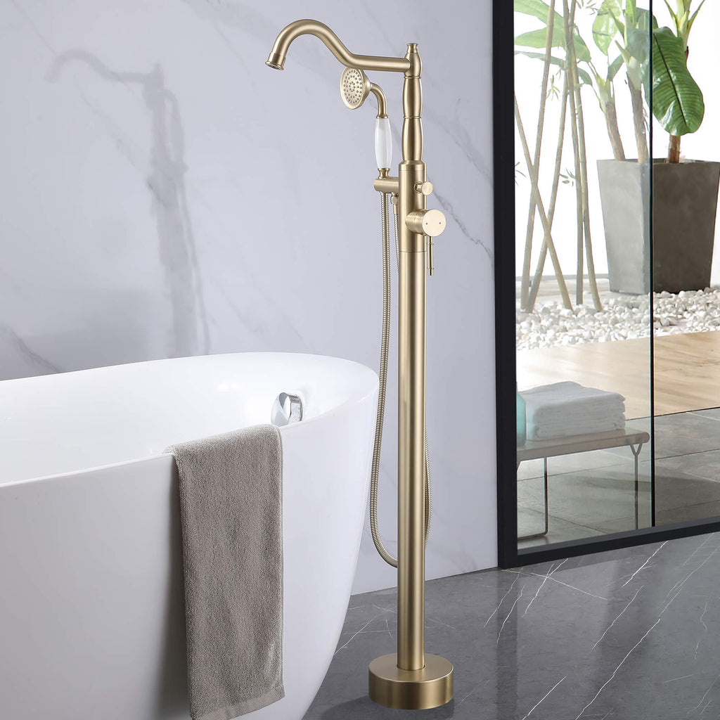 Classic Freestanding Tub Faucet with Hand Shower | 360° Swivel High-Flow Spout