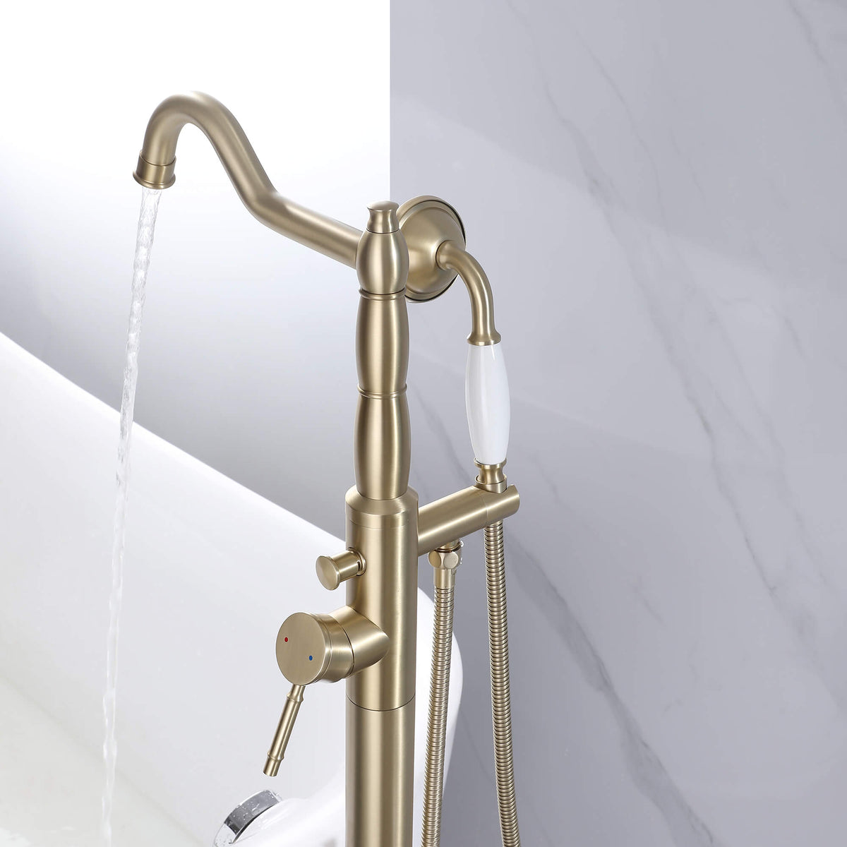 Classic Freestanding Tub Faucet with Hand Shower | 360° Swivel High-Flow Spout