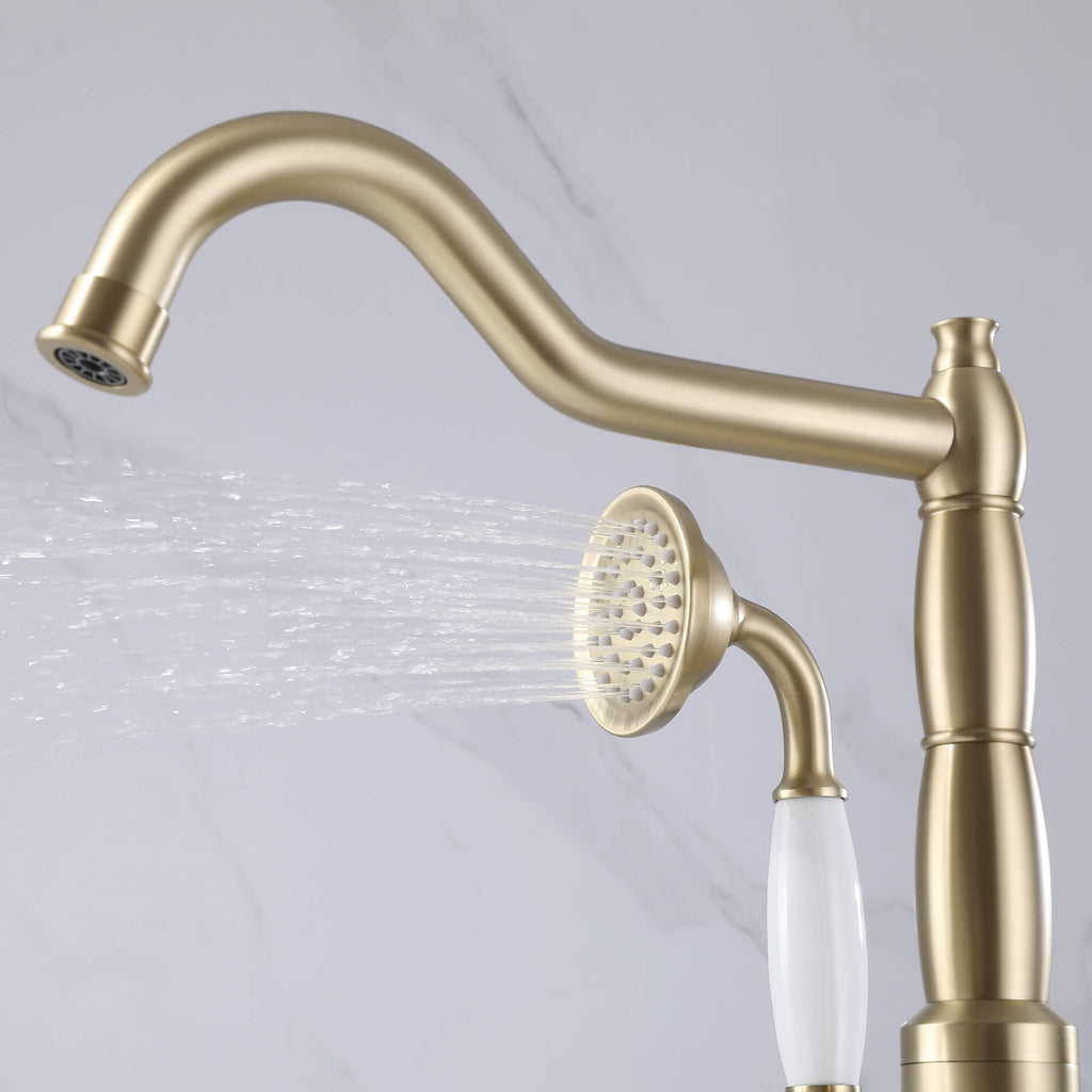 Classic Freestanding Tub Faucet with Hand Shower | 360° Swivel High-Flow Spout