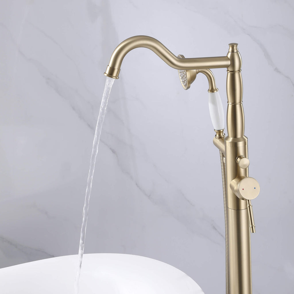 Classic Freestanding Tub Faucet with Hand Shower | 360° Swivel High-Flow Spout