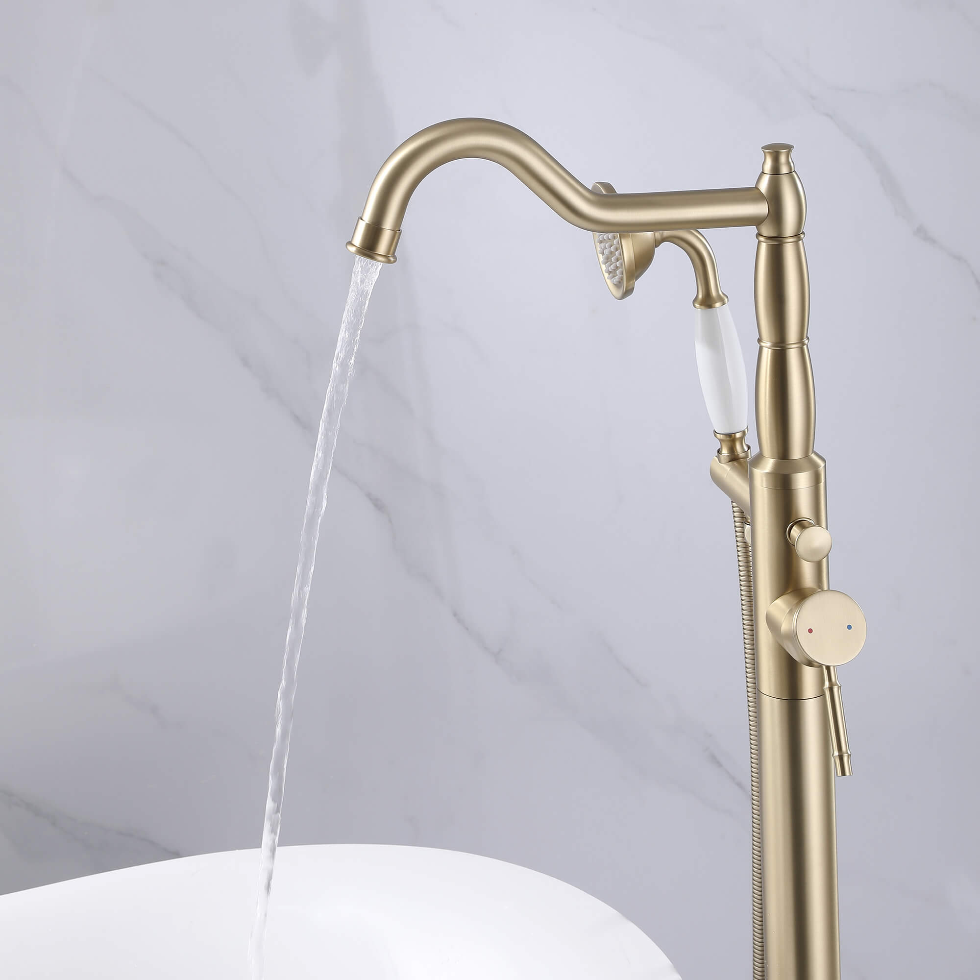 Classic Freestanding Tub Faucet with Hand Shower | 360° Swivel High-Flow Spout
