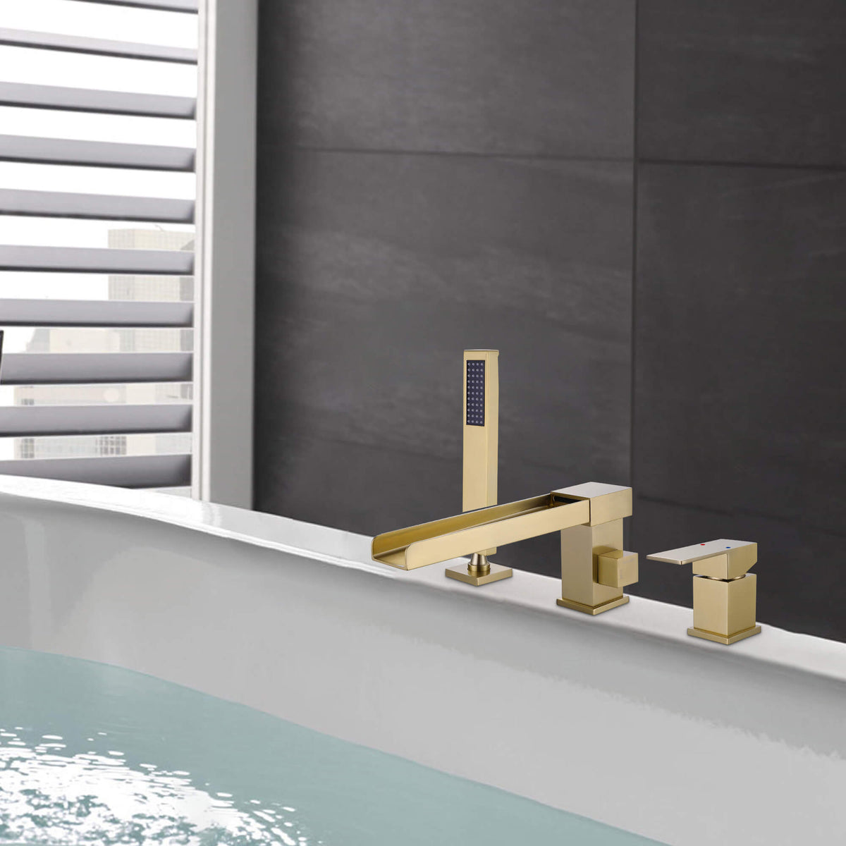 Waterfall Roman Tub Faucet with Hand Shower & 3.5 GPM Fast-Fill Spout