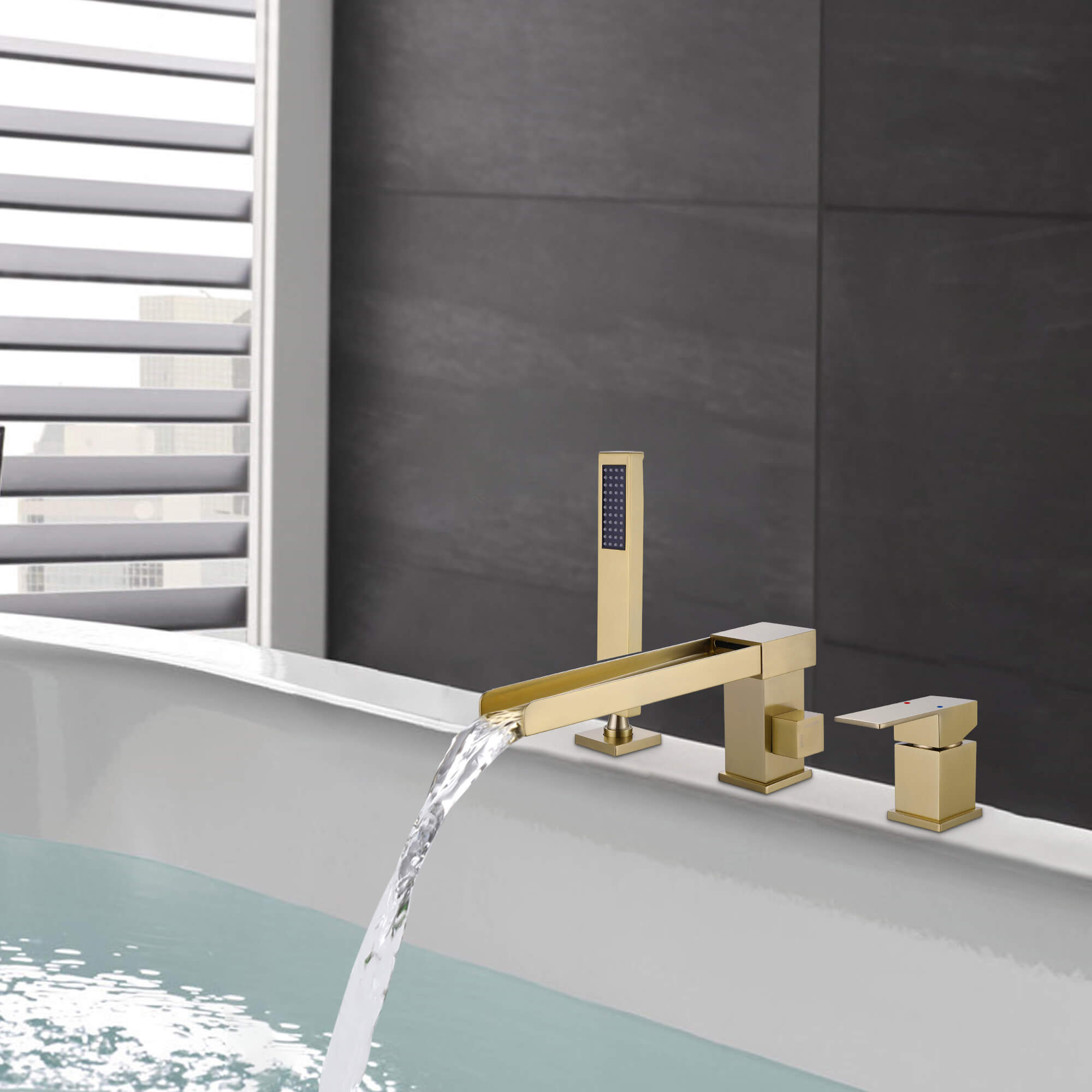 Waterfall Roman Tub Faucet with Hand Shower & 3.5 GPM Fast-Fill Spout