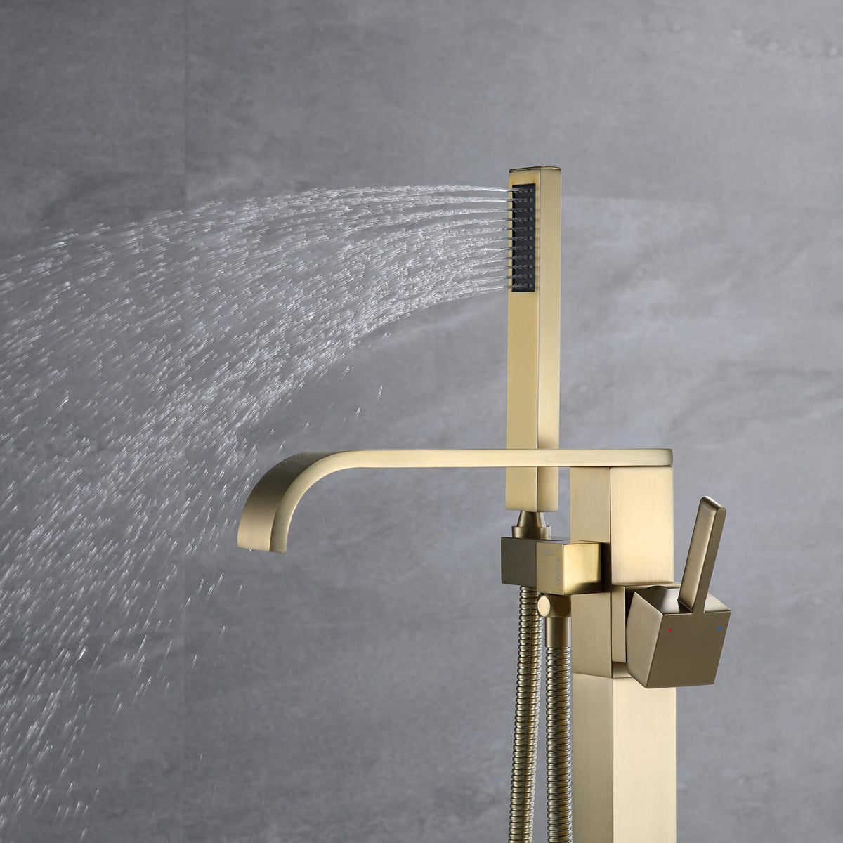 L-Shaped Waterfall Freestanding Tub Faucet with Hand Shower