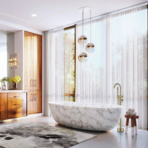 Graceful Arc Freestanding Tub Faucet with Handheld Shower & Dual Handle Control