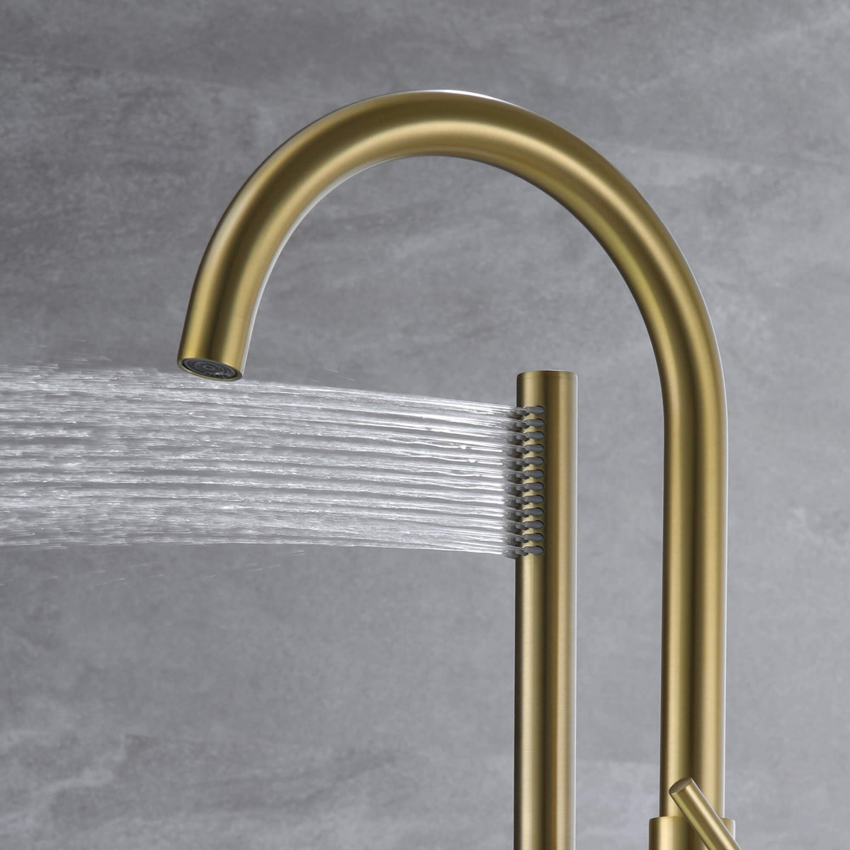 Graceful Arc Freestanding Tub Faucet with Handheld Shower & Dual Handle Control