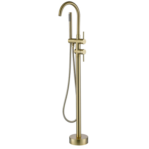 Graceful Arc Freestanding Tub Faucet with Handheld Shower & Dual Handle Control