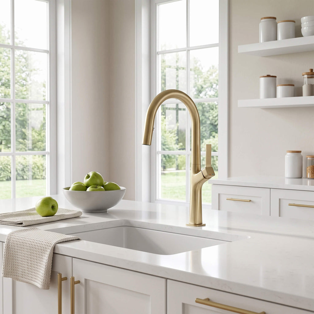 70.8 In High-Arc Brass Single-Hole Pull-Out Kitchen Faucet with Dual-Function Sprayer