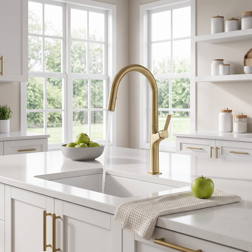 70.8 In High-Arc Brass Single-Hole Pull-Out Kitchen Faucet with Dual-Function Sprayer