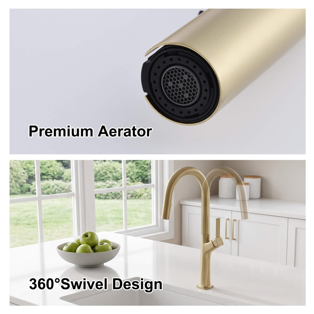 70.8 In High-Arc Brass Single-Hole Pull-Out Kitchen Faucet with Dual-Function Sprayer