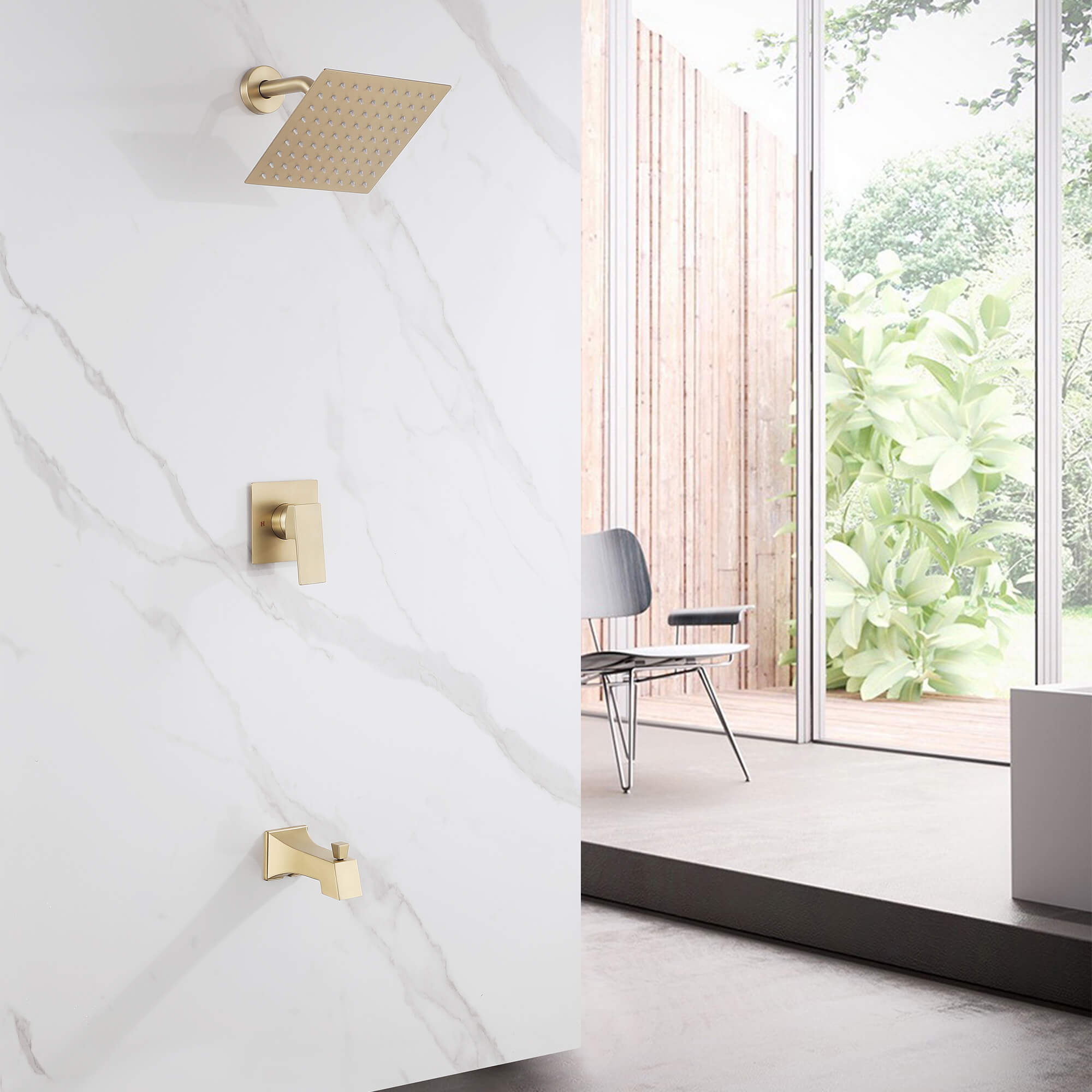Minimalist 2-Function Shower System with High-Flow Tub Spout