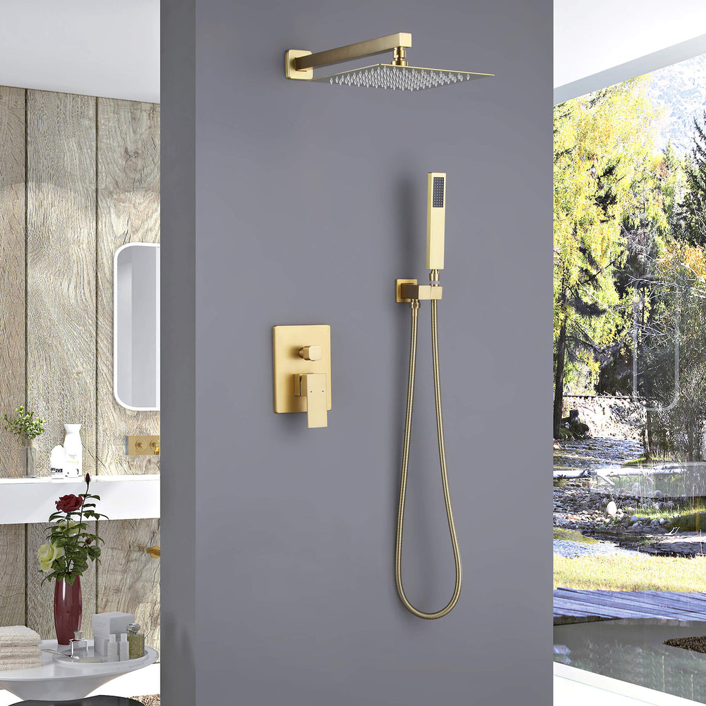 Minimalist Dual-Outlet Shower System with Ultra-Thin Square Rain Head and Linear Hand Shower