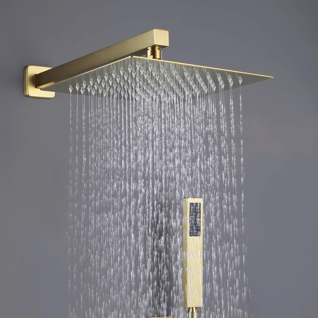 Minimalist Dual-Outlet Shower System with Ultra-Thin Square Rain Head and Linear Hand Shower