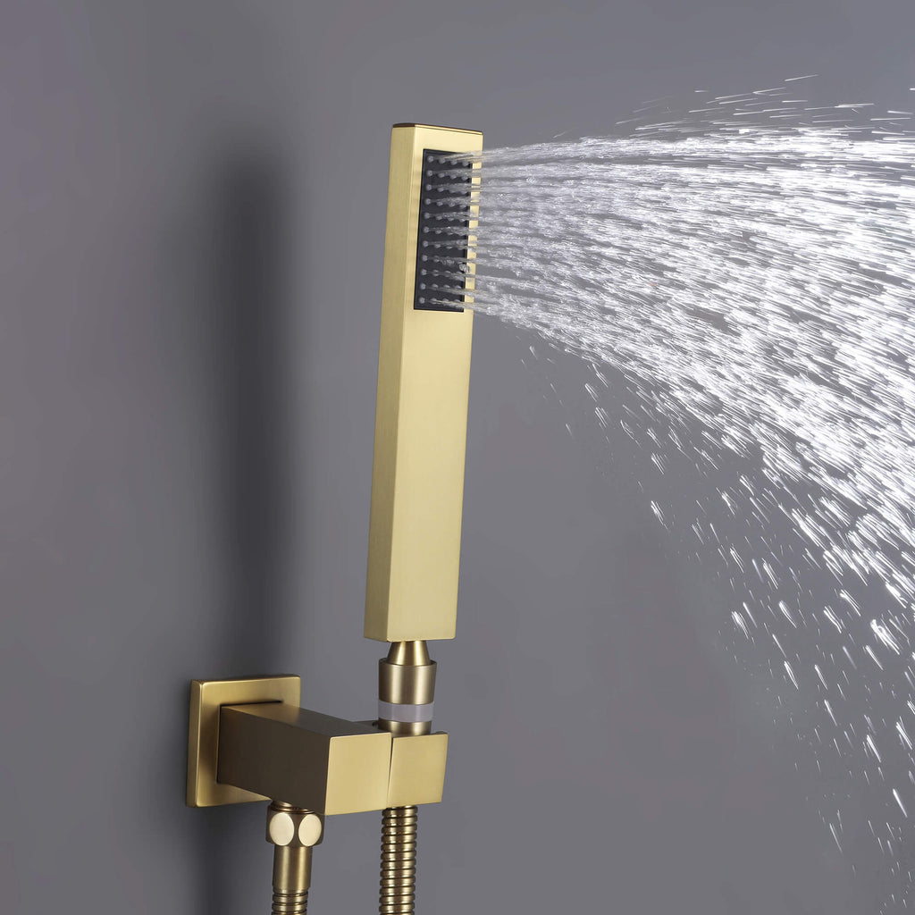 Minimalist Dual-Outlet Shower System with Ultra-Thin Square Rain Head and Linear Hand Shower