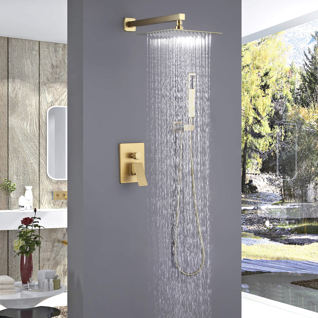 Minimalist Dual-Outlet Shower System with Ultra-Thin Square Rain Head and Linear Hand Shower