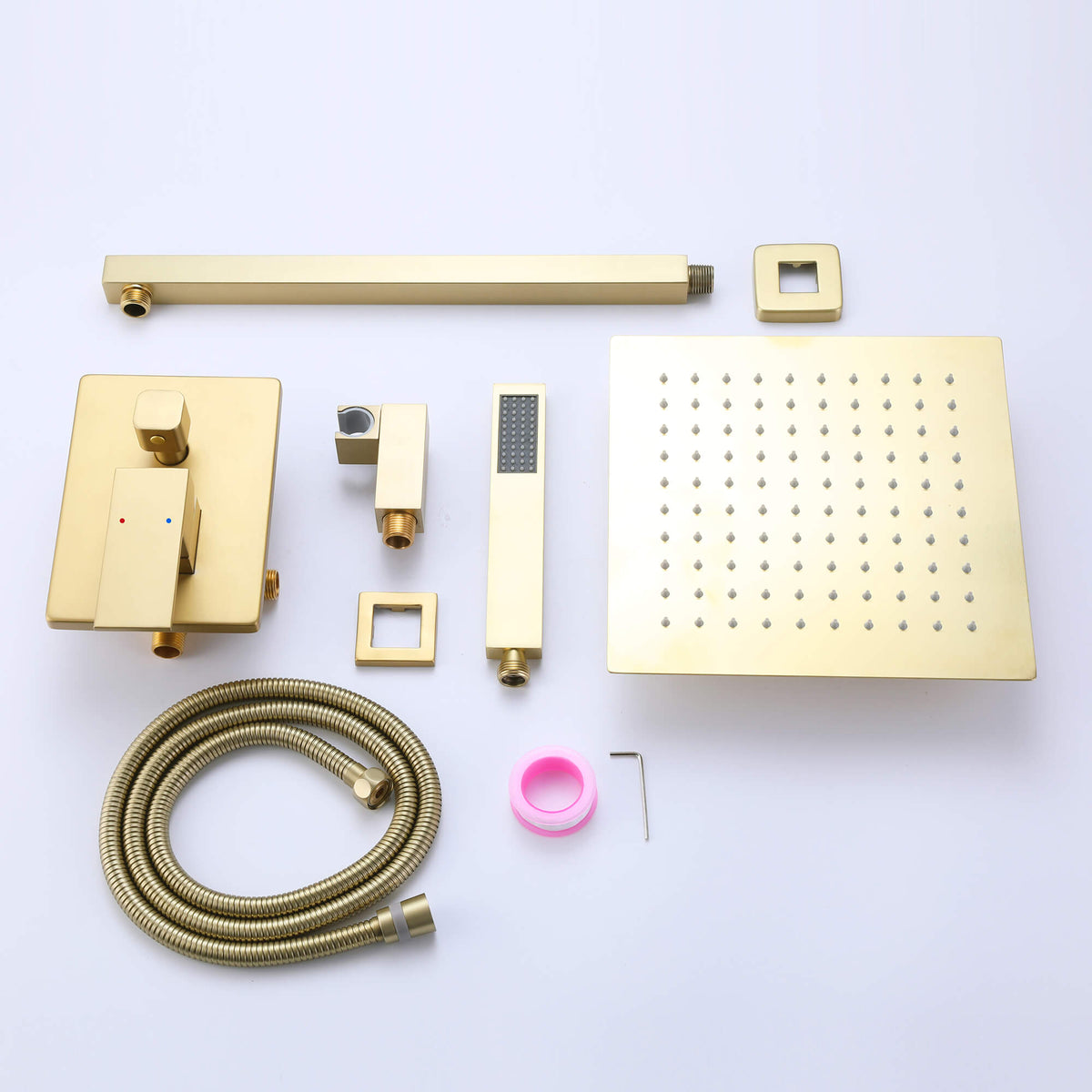 Minimalist Dual-Outlet Shower System with Ultra-Thin Square Rain Head and Linear Hand Shower