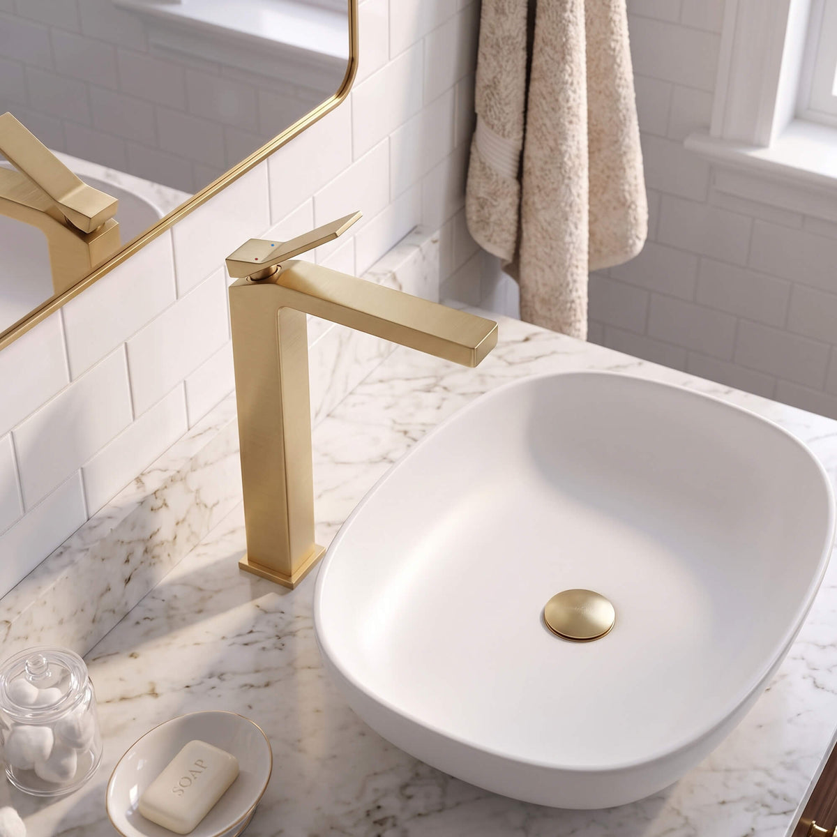 Minimalist Square Monolithic Single-Handle Tall Vessel Faucet