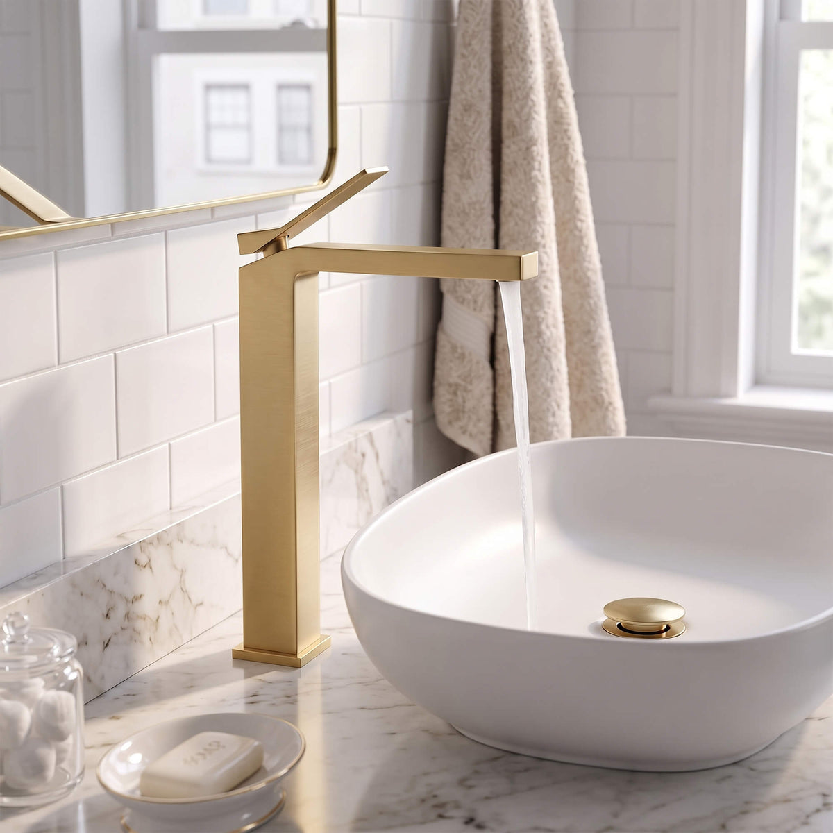 Minimalist Square Monolithic Single-Handle Tall Vessel Faucet