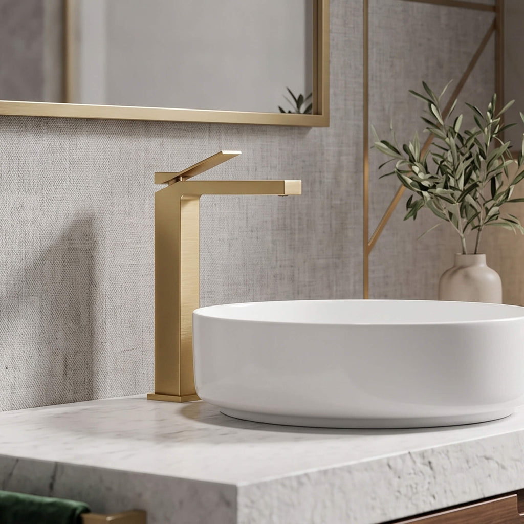 Minimalist Square Monolithic Single-Handle Tall Vessel Faucet