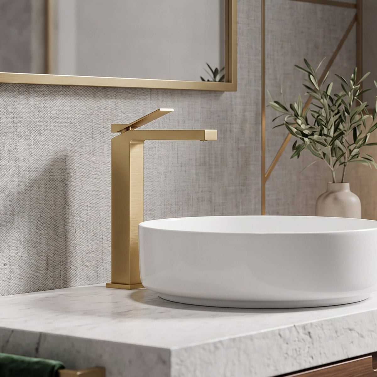 Minimalist Square Monolithic Single-Handle Tall Vessel Faucet