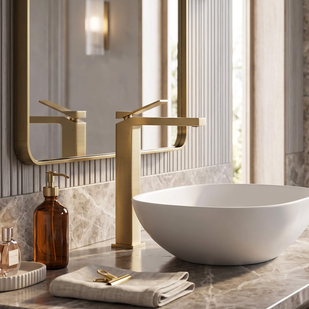 Minimalist Square Monolithic Single-Handle Tall Vessel Faucet