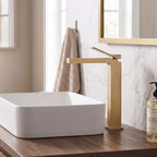 Minimalist Square Monolithic Single-Handle Tall Vessel Faucet