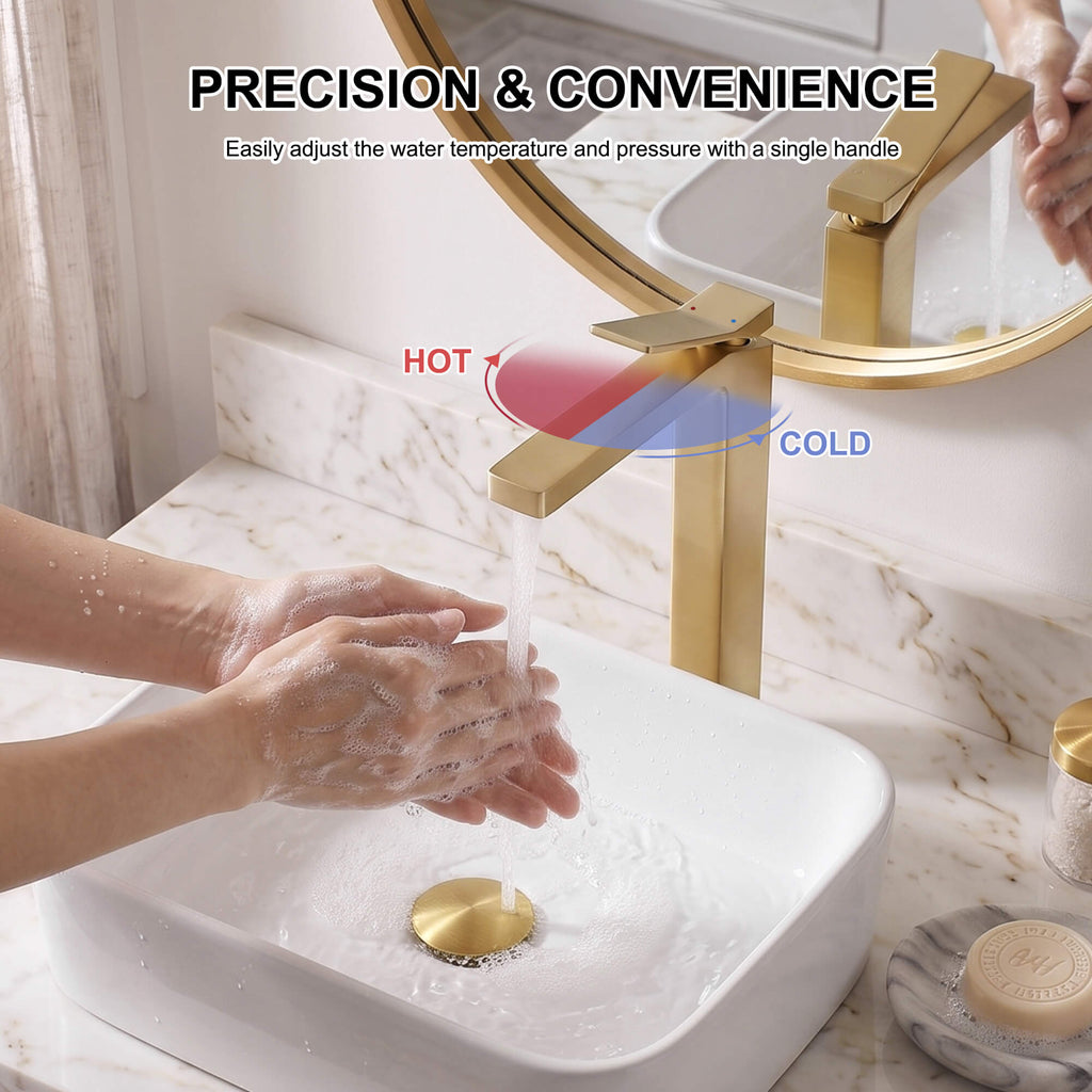Minimalist Square Monolithic Single-Handle Tall Vessel Faucet