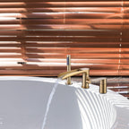 Modern Deck Mount Roman Tub Faucet with 360° Swivel Waterfall Spout & Hand Shower