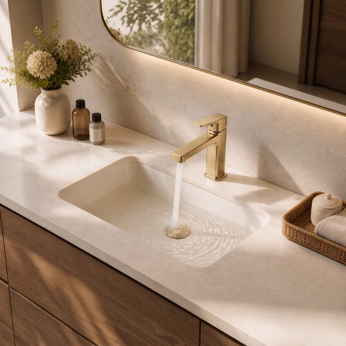 Geometric Single-Hole Bathroom Faucet with Removable Aerator