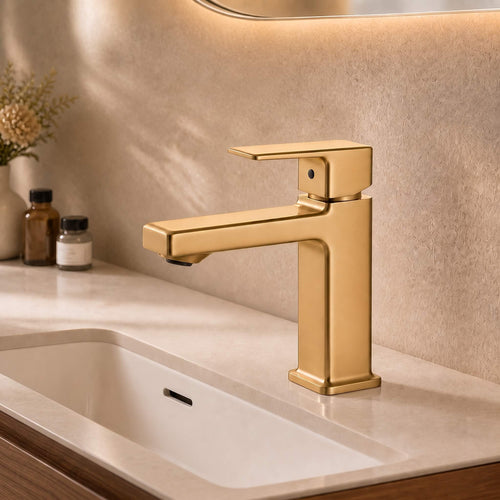 Geometric Single-Hole Bathroom Faucet with Removable Aerator
