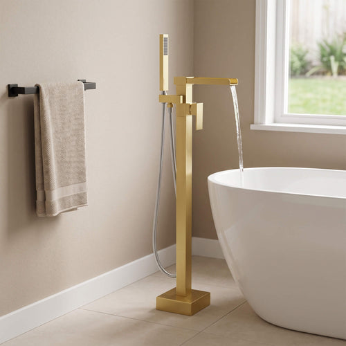 Fast-Filling Waterfall Freestanding Tub Faucet with Hand Shower