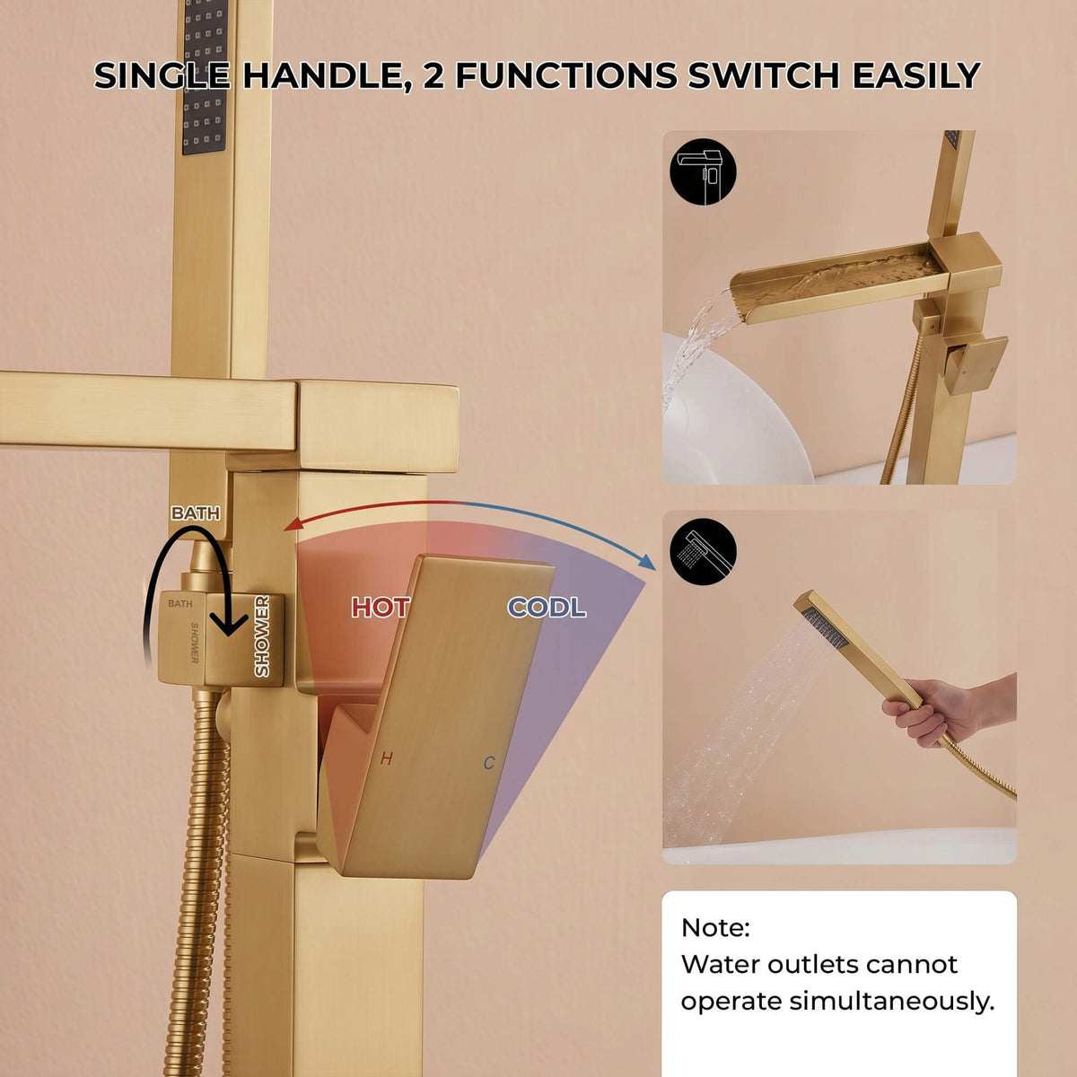 Fast-Filling Waterfall Freestanding Tub Faucet with Hand Shower