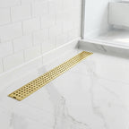 Modern Linear Grid Shower Drain with Removable Anti-Clog Hair Strainer Basket
