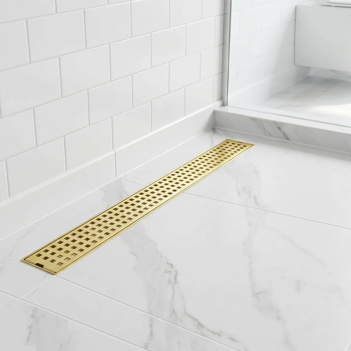 Modern Linear Grid Shower Drain with Removable Anti-Clog Hair Strainer Basket