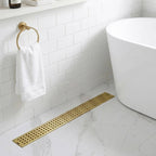 Modern Linear Grid Shower Drain with Removable Anti-Clog Hair Strainer Basket