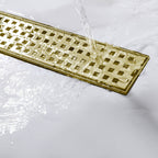 Modern Linear Grid Shower Drain with Removable Anti-Clog Hair Strainer Basket