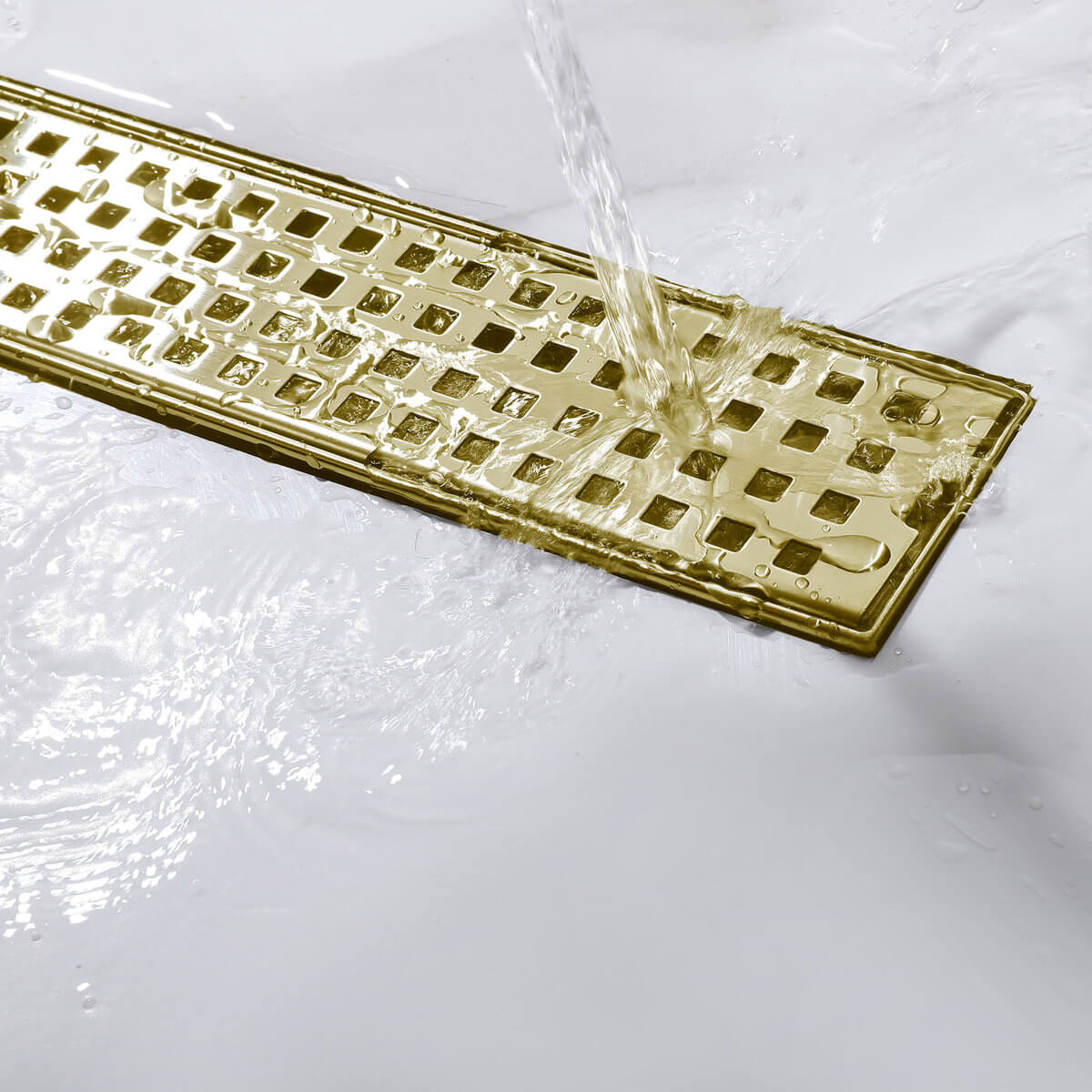 Modern Linear Grid Shower Drain with Removable Anti-Clog Hair Strainer Basket