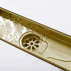 Modern Linear Grid Shower Drain with Removable Anti-Clog Hair Strainer Basket