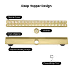 Modern Linear Grid Shower Drain with Removable Anti-Clog Hair Strainer Basket