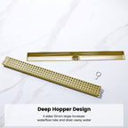 Modern Linear Grid Shower Drain with Removable Anti-Clog Hair Strainer Basket