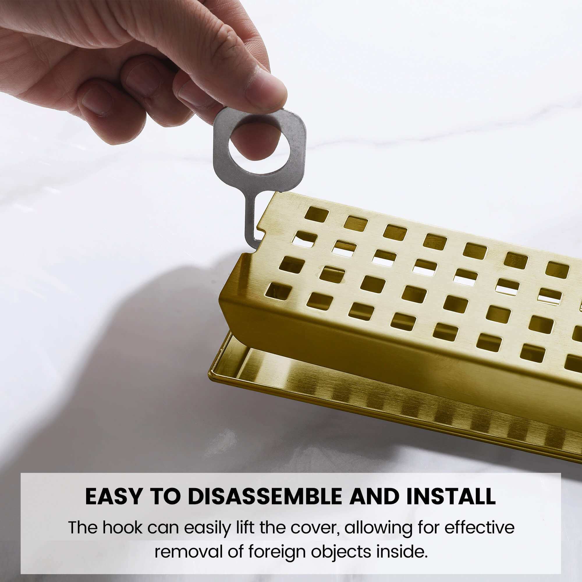 Modern Linear Grid Shower Drain with Removable Anti-Clog Hair Strainer Basket