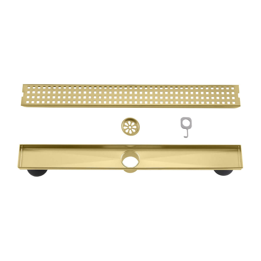 Modern Linear Grid Shower Drain with Removable Anti-Clog Hair Strainer Basket