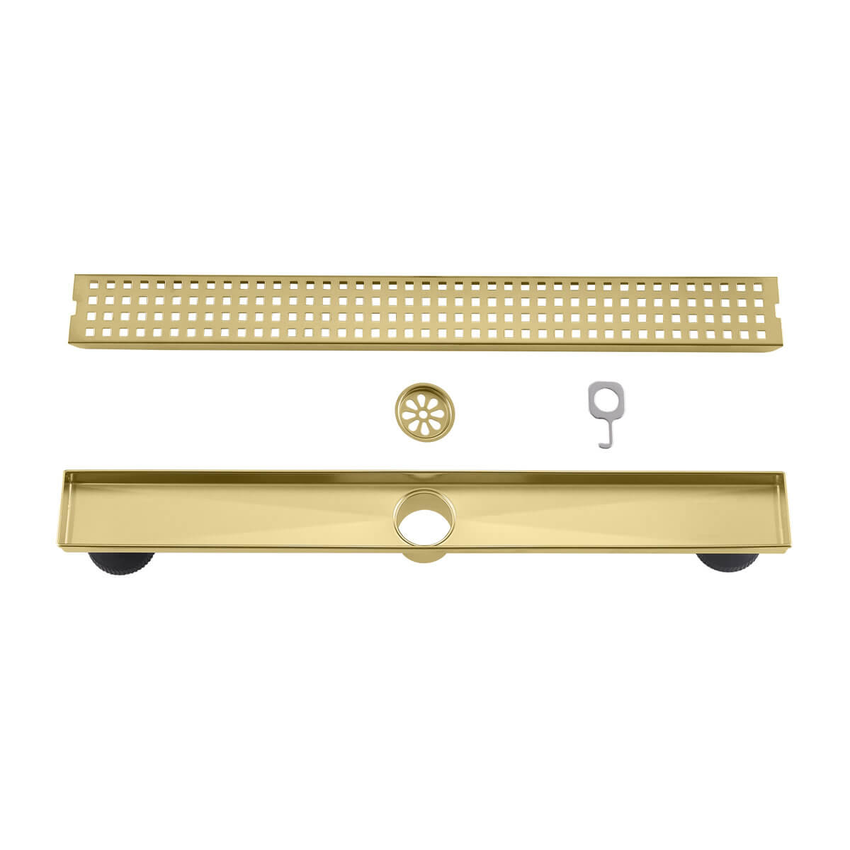 Modern Linear Grid Shower Drain with Removable Anti-Clog Hair Strainer Basket
