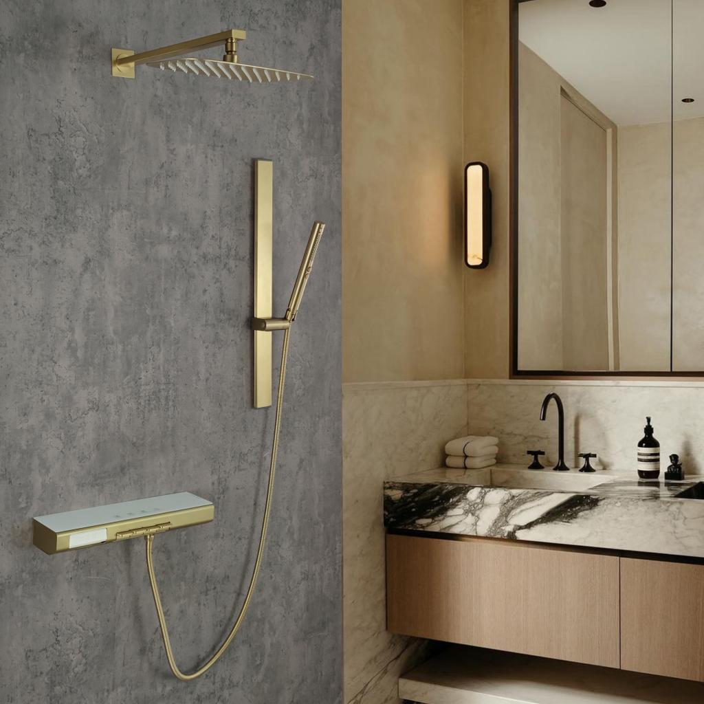 Multi-Functional Embedded Shower System Set with Piano Key Buttons and Integrated Storage Shelf
