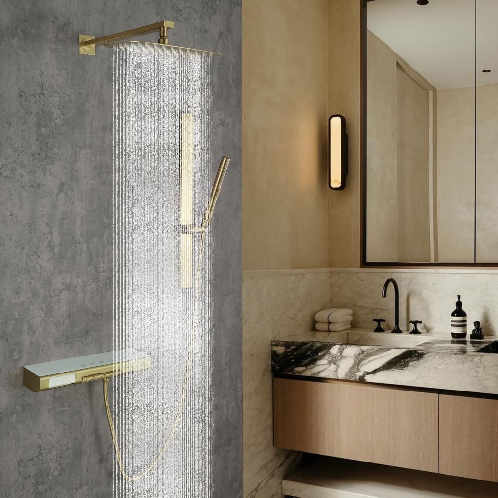 Multi-Functional Embedded Shower System Set with Piano Key Buttons and Integrated Storage Shelf
