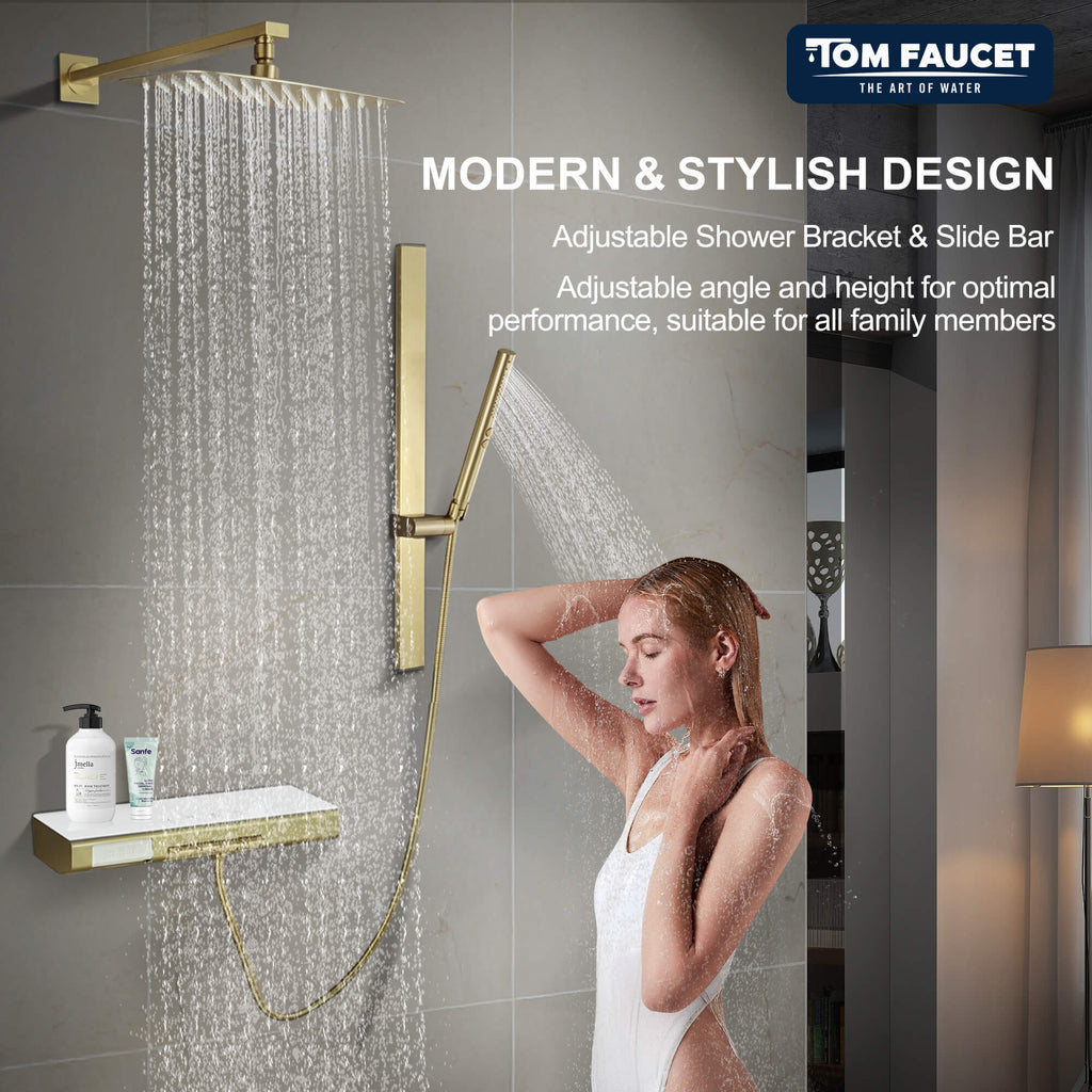 Multi-Functional Embedded Shower System Set with Piano Key Buttons and Integrated Storage Shelf