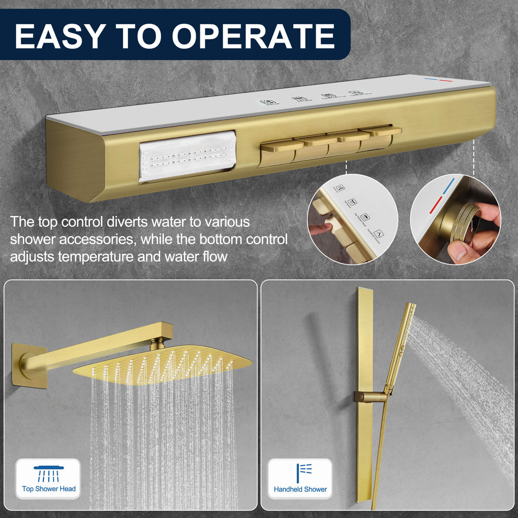 Multi-Functional Embedded Shower System Set with Piano Key Buttons and Integrated Storage Shelf